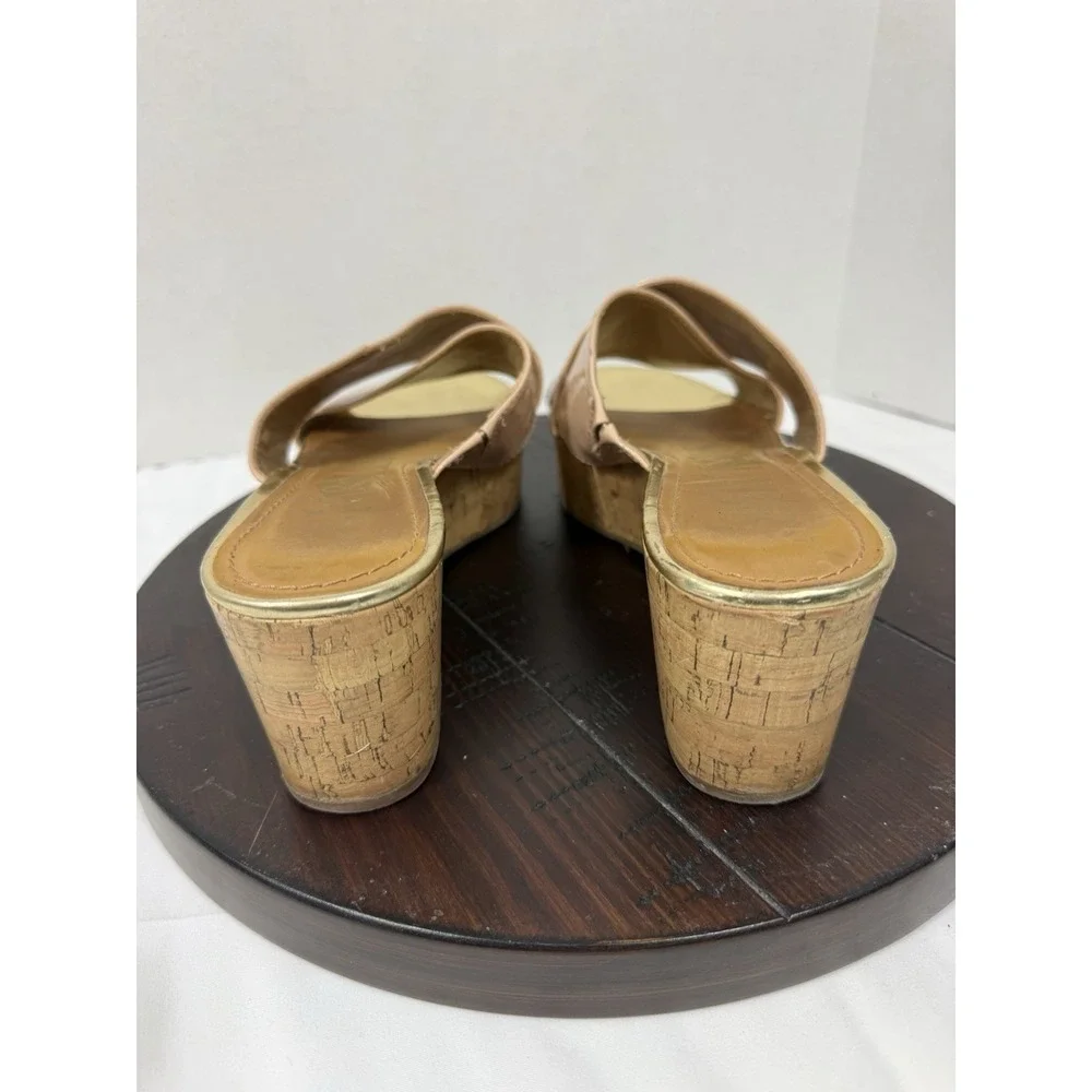 Sam & Libby Womens 10 Pink Beige Criss Cross‎ Cork Wedge Sandal Summer Wedding